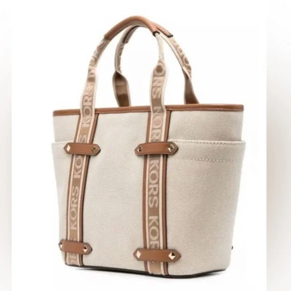 MICHAEL KORS Maeve Small Canvas Open Tote Rose Leather NWT $298 - Picture 11 of 14